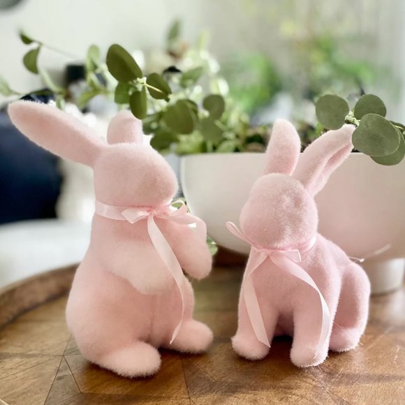 Pastel Miniature Flocked Bunnies With Curled EarsNew By: CC